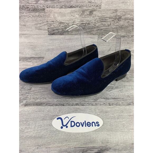 Jared Lang Italian Blue Velvet Mens Slip-On Loafers Size 8.5 - Picture 1 of 5